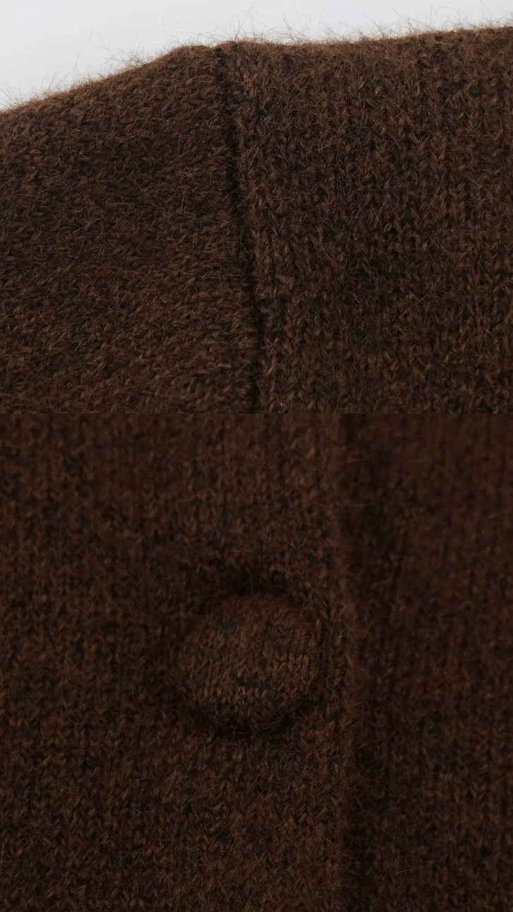 Chocolate Brown Knit Jacket with Spotted Fur Collar