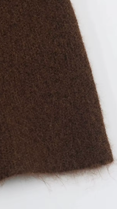 Chocolate Brown Knit Jacket with Spotted Fur Collar