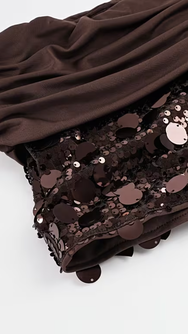 Brown Sequin Mini Shorts