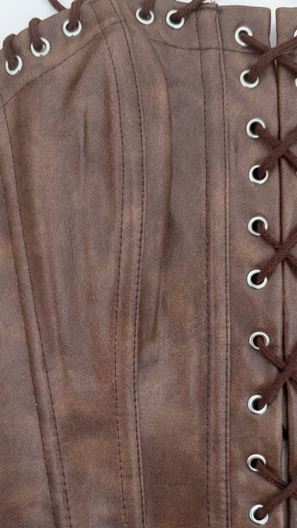 Brown Leather Lace-Up Corset