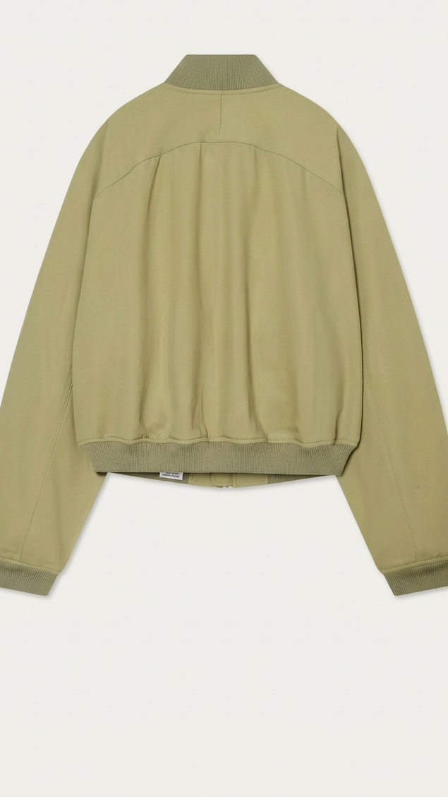 Green Cropped Bomber Jacket